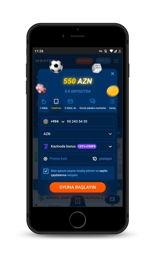 Mostbet AZ mobil telefonu ilə qeydiyyat